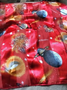 Millennium 2000 Red Planet/Fireworks/Starburst-Print Square 20x20-in Scarf